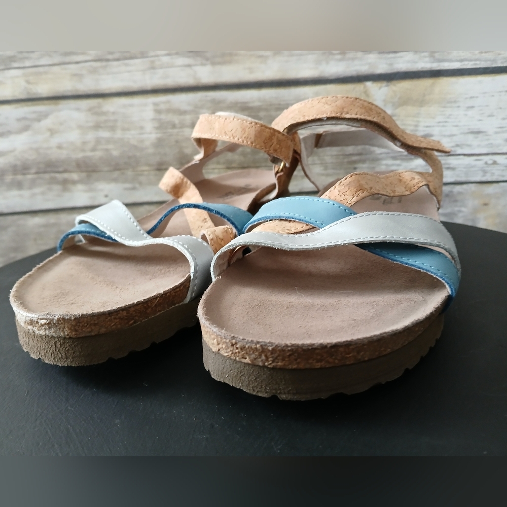 Naot Cork and Blue leather, strappy Sandals - Picture 3 of 8